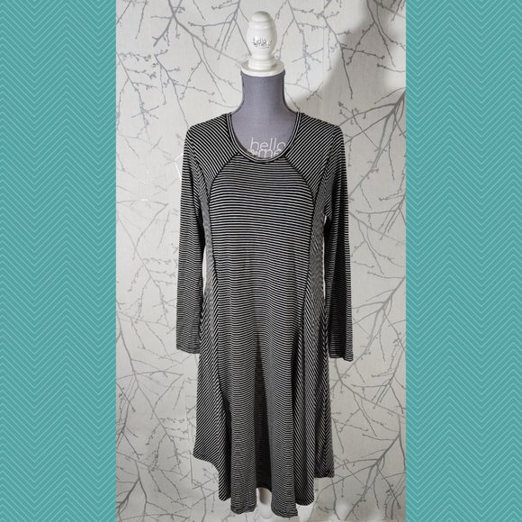 Soft Surroundings Black Striped Round Neck Flowy Midi Dress - Picture 1 of 4